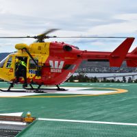 Westpac Rescue helicopter conducting a touchdown to test spring supports of the helipad during verification testing